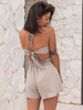 KOMPLET top stanik wiązany i szorty z falbanką z tkaniny ala len beżowy X157 k01