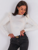 Bawełniana BLUZKA z elastycznej dzianiny prążkowanej z falbankami na ramionach ecru E510 k01