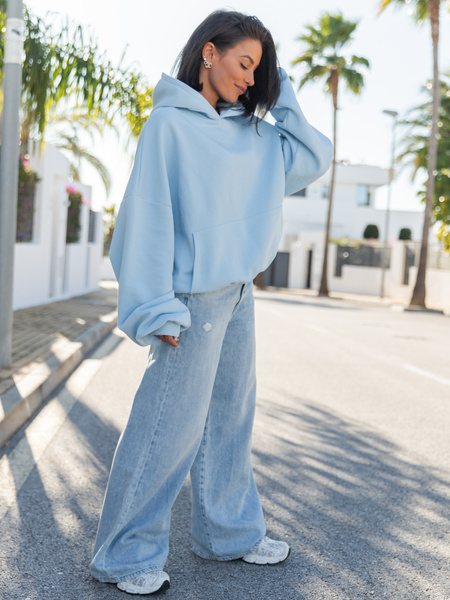 Viralowa Dresowa bawełniana BLUZA z kapturem oversize szeroka baby blue E644 k01