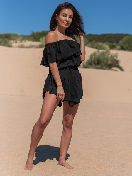 Zwiewna SUKIENKA z wszytymi spodenkami KOMBINEZON w stylu hiszpańskim czarny X108 k01