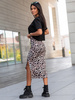 SPÓDNICA o długości midi dopasowana z rozporkiem z boku z gładkiej dzianiny panterka X359