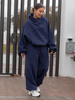 Viralowa Bawełniana BLUZA z drapanego dresu z kapturem na stójce z kieszeniami kangurka navy blue E1