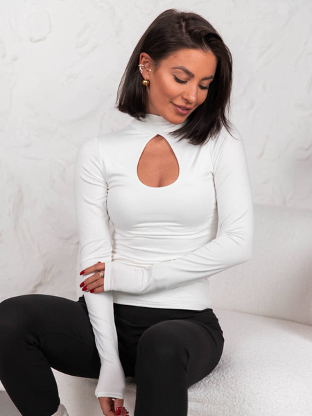 Dopasowana BLUZKA z półgolfem z łezką na biuście biała E617 k01