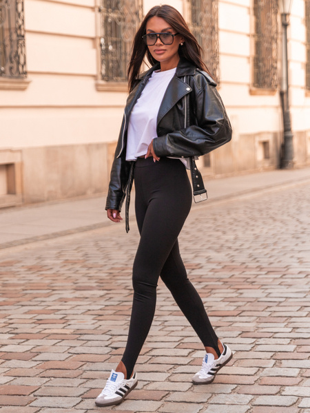 Dopasowane LEGGINSY z gładkiej elastycznej dzianiny czarne E428 k01