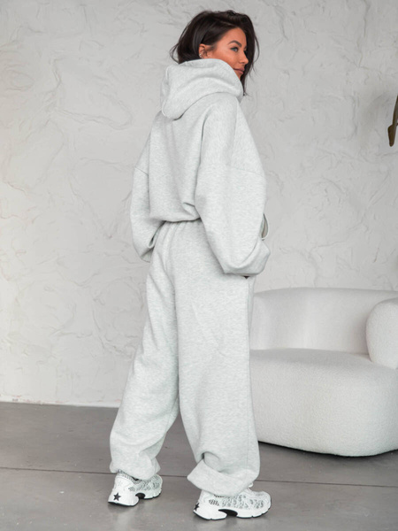 Dresowa bawełniana BLUZA z kapturem oversize szeroka szary melanż E644