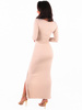  Maxi sukienka z dekoltem z rozporkiem z miękkiej dzianiny beżowa c512 k01