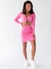 KOMPLET bawełniany spódnica mini i krótki top z guzikami z prążka różowy D173 k01