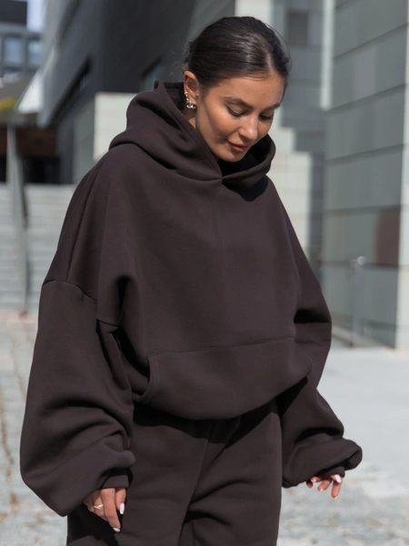 Viralowy ZESTAW: bawełniana BLUZA oversize z kapturem E644 + SPODNIE baggy E643