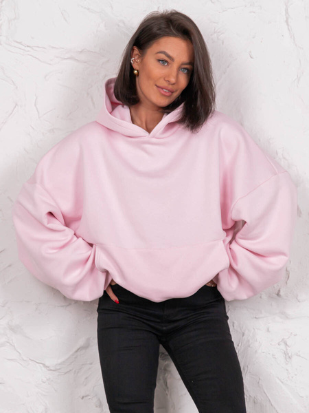 Dresowa bawełniana BLUZA z kapturem oversize szeroka baby pink E644
