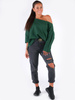 DRESOWA BLUZA OPUSZCZANA NA RAMIĘ OVERSIZE zielona B167 kk01