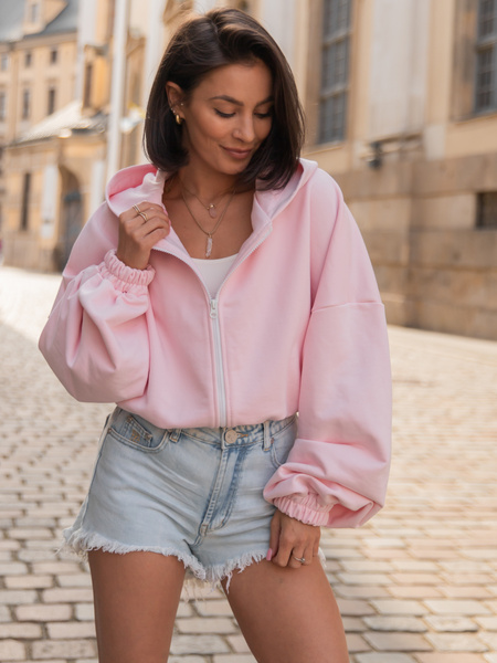 Bawełniany ZESTAW: luźne SPODNIE baggy X217 + oversize BLUZA z kapturem na zamek X218