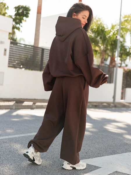 Dresowe bawełniane SPODNIE baggy brązowe E643