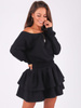 Dresowa rozkloszowana sukienka falbanki czarna b211 k01
