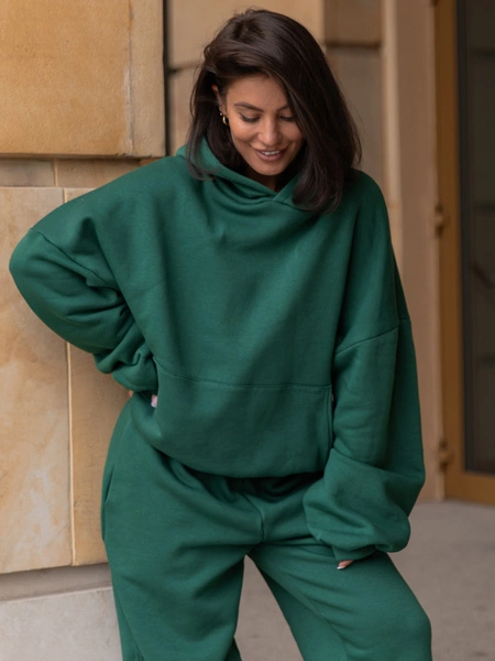 Viralowy ZESTAW: bawełniana BLUZA oversize z kapturem E644 + SPODNIE baggy E643
