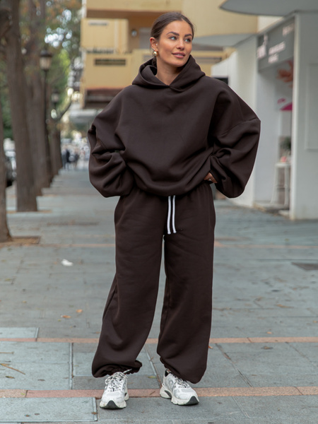 ZESTAW DRESOWY: Bawełniana BLUZA z dresu drapanego z kapturem X478 + Dresowe SPODNIE baggy niski stan X403