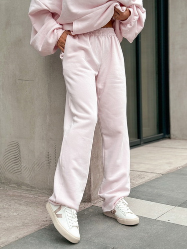 Dresowe bawełniane SPODNIE z wysokim stanem luźny krój baby pink E359 k01