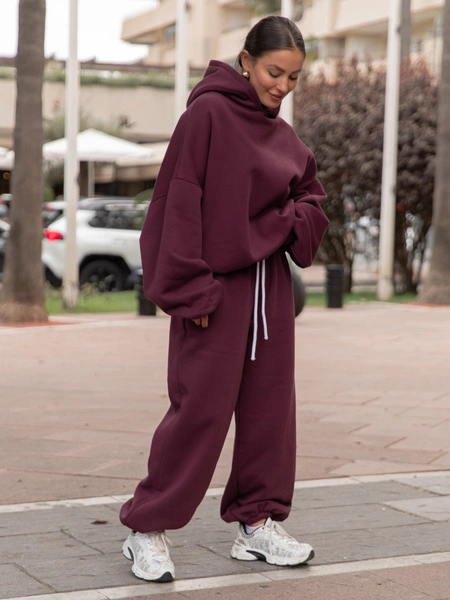 ZESTAW DRESOWY: Bawełniana BLUZA z dresu drapanego z kapturem X478 + Dresowe SPODNIE baggy niski stan X403