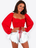 KRÓTKA MARSZCZONA BLUZKA SZEROKIE RĘKAWY czerwona B162 k01