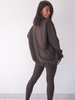 Bawełniany KOMPLET bluza oversize długa z dresu i legginsy z prążka brązowy D430 k01