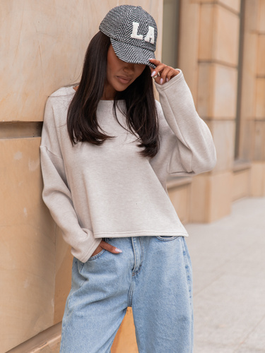 Luźny codzienny SWETER o klasycznym splocie beżowy X302