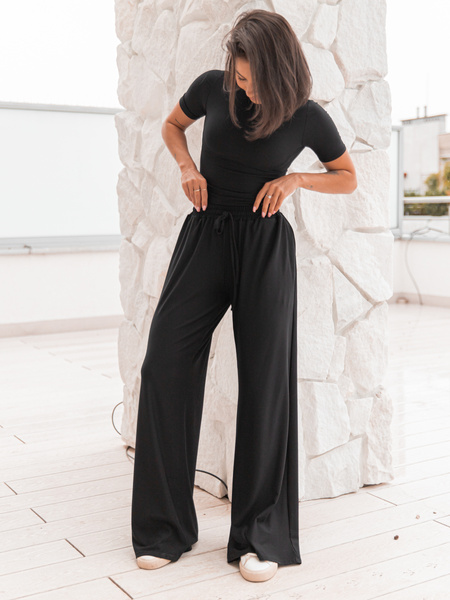 Wiscozowa dopasowana BLUZKA basic z krótkim rękawem czarna X203 k01