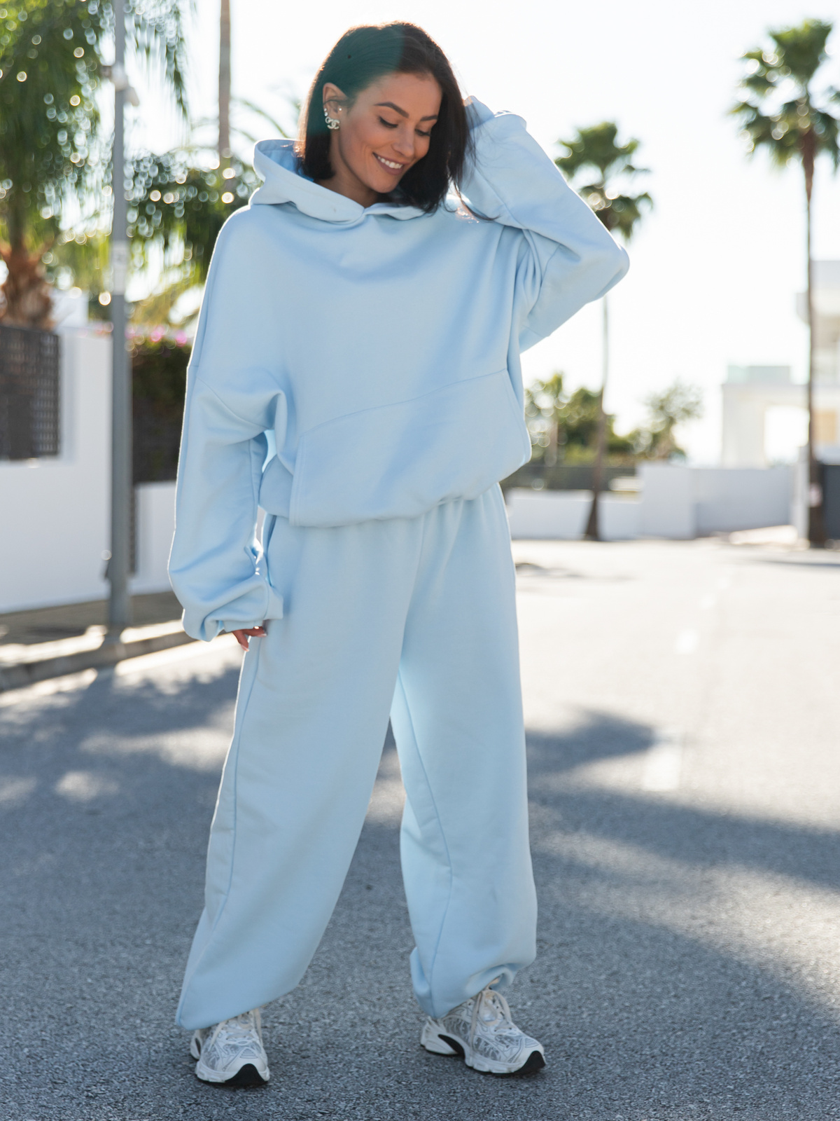 Dresowe bawełniane SPODNIE baggy baby blue E643 k01