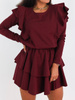 Bawełniana asymetryczna sukienka falbanki bordowa a209 k01