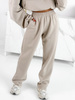 Dresowe bawełniane SPODNIE z wysokim stanem luźny krój stone E359 k01
