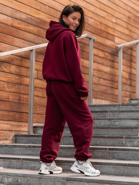 Dresowa bawełniana BLUZA z kapturem kangurka o klasycznym kroju bordowa X350