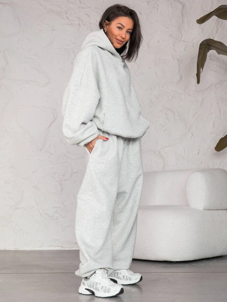 Dresowe bawełniane SPODNIE baggy szary melanż E643