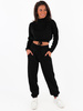 Swetrowy komplet krótka bluza i spodnie z wysokim stanem czarny 15137 k01