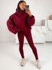 Bawełniany KOMPLET dresowa bluza kangurka z kapturem i spodnie legginsy z prążkowanej dzianiny bordowy E368 k01