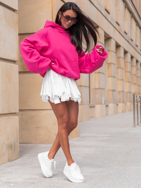 Rozkloszowana mini SPÓDNICA z asymetrycznym dołem ecru X312