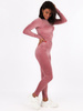 Komplet welurowy dres dopasowana bluzka z długim rękawem i legginsy brudny róż C105 k01