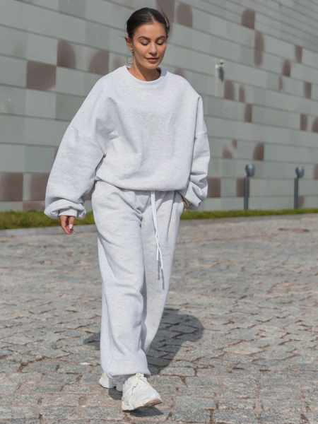 Dresowe bawełniane SPODNIE baggy niski stan szary melanż X403