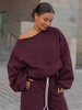 Dresowa bawełniana BLUZA opuszczana na ramiona oversize szeroka deep plum / śliwkowy X400