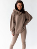 KOMPLET bawełniany oversizowa dłuższa bluza dresowa z kapturem i legginsy z prążka cappuccino D174 k01
