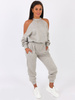 Dres swetrowy komplet bluza odkryte ramiona+spodnie beżowy b54 k01