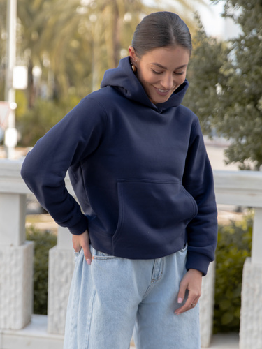 Dresowa bawełniana BLUZA z kapturem regular fit navy blue X554