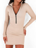 Bawełniana sukienka mini na stójce z zamkiem beżowa d139 k01