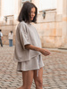 Dresowy bawełniany KOMPLET krótki oversizowy t-shirt i krótkie spodenki stone X156