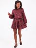 Rozkloszowana sukienka z falbaną bordowa w kwiatki b97 kk01