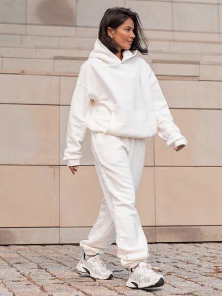 Dresowe bawełniane SPODNIE  ze ściągaczami ecru X32