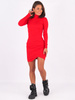 Bawełniana sukienka z golfem kopertowy dół z prążka czerwona b224 k01