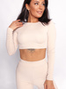 Krótka dopasowana bluzka z dzianiny beżowa d005 k01