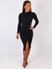 Bawełniana sukienka przekładany dół z prążka midi czarna b1 kk01