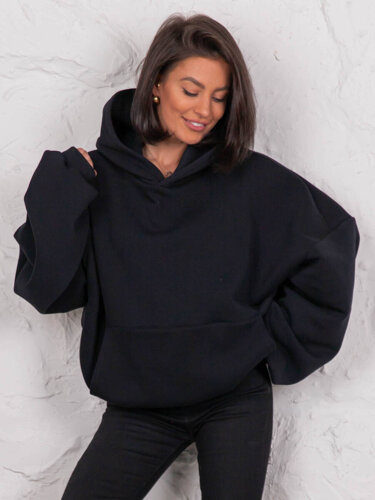 Dresowa bawełniana BLUZA z kapturem oversize szeroka czarna E644