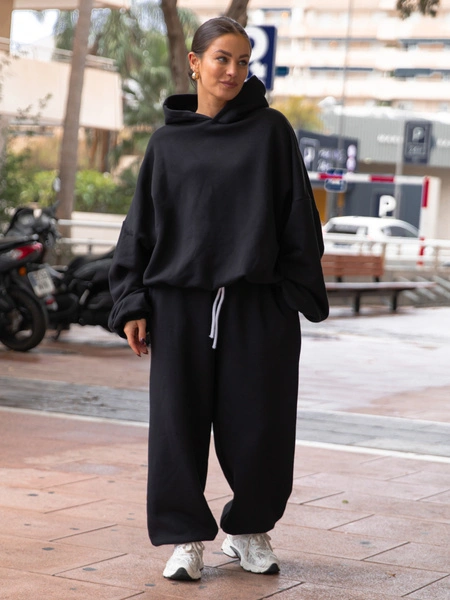 Dresowe bawełniane SPODNIE baggy niski stan czarne X403