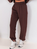 Dresowe bawełniane SPODNIE z wysokim stanem luźny krój ze ściągaczami brązowe E341
