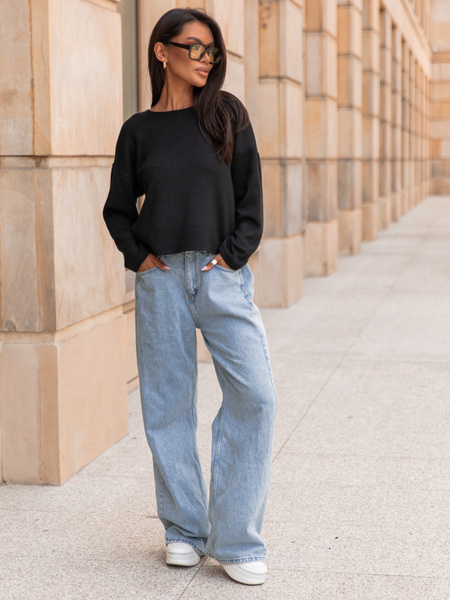 Luźny codzienny SWETER o klasycznym splocie czarny X302